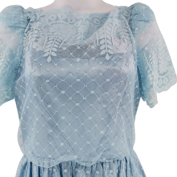 Vintage 1960s Powder Blue Lace Cap Sleeve Dress - Picture 3 of 7